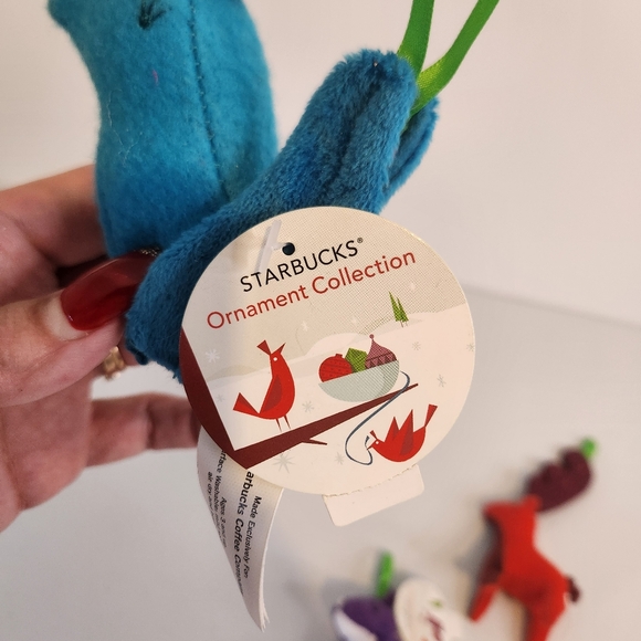Starbucks Plush Felt Christmas Ornament Purple Fox Red Reindeer Blue Bird Set - Picture 4 of 5